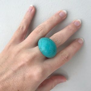 Solid turquoise chunky stone ring